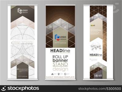 Roll up banner stands, flat design templates, abstract geometric style, corporate vertical vector flyers, flag layouts. Alchemical theme. Fractal art background. Sacred geometry. Mysterious pattern.. Roll up banner stands, flat design templates, abstract geometric style, corporate vertical vector flyers, flag layouts. Alchemical theme. Fractal art background. Sacred geometry. Mysterious pattern
