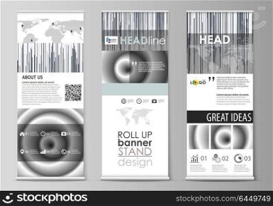 Roll up banner stands, flat design templates, abstract geometric style, corporate vertical vector flyers, flag layouts. Simple monochrome geometric pattern. Minimalistic background. Gray color shapes.. Set of roll up banner stands, flat design templates, abstract geometric style, modern business concept, corporate vertical vector flyers, flag layouts. Simple monochrome geometric pattern. Minimalistic background. Gray color shapes.