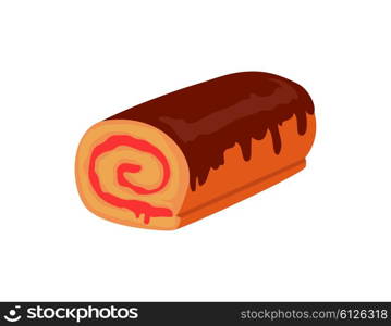 Roll with jam and chocolate design flat. Sweet tasty food, dessert chocolate pastry delicious, bakery roll cake, breakfast bake cookie roll, dinner roll fresh vector illustration