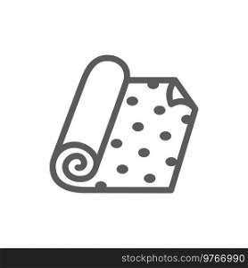 Rolled fabric or roll of wallpaper isolated monochrome outline icon. Vector dotted textile roll, cloth emblem. Linear style sign of repair and building wall papers, renovation and decor, carpet. Dotted wallpaper roll textile fabric carpet icon