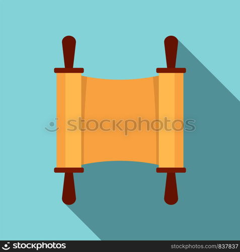 Rolled open brown papyrus icon. Flat illustration of rolled open brown papyrus vector icon for web design. Rolled open brown papyrus icon, flat style