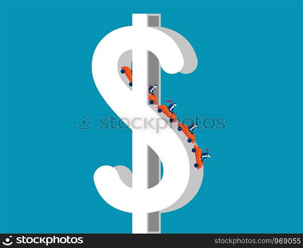 Roller coaster on dollar sign depicting up and downs of business. Concept business illustration. Vector metaphor business.