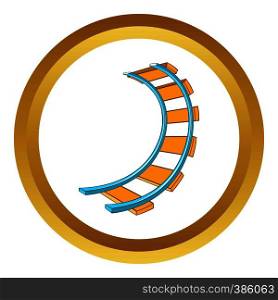 Roller coaster track vector icon in golden circle, cartoon style isolated on white background. Roller coaster track vector icon