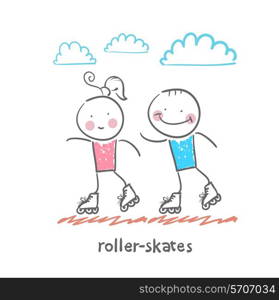 roller-skates. Fun cartoon style illustration. The situation of life.