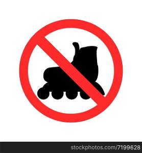 Roller skates prohibited icon warning sign in red circle isolated illustration.