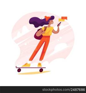 Roller skating isolated cartoon vector illustration. Girl skating with backpack, fun way to school, outdoor activity, lifestyle, teenager routine, wearing protection, education vector cartoon.. Roller skating isolated cartoon vector illustration.