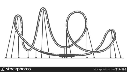 Rollercoaster silhouette. Ride track in amusement park. Scary attraction. Vector outline illustration.. Rollercoaster silhouette. Ride track in amusement park. Scary attraction. Vector outline illustration