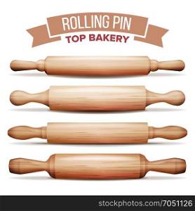 Rolling Pin Set Vector. Cooking Dough Equipment. Kitchen Bakery Concept. Isolated Illustration. Classic Kitchen Rolling Pin Vector. Dough Equipment. Wooden Roller. Isolated Illustration