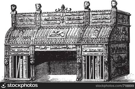 Rolltop desk or Empire style of after Percier and Fontaine, vintage engraved illustration. Industrial encyclopedia E.-O. Lami - 1875.