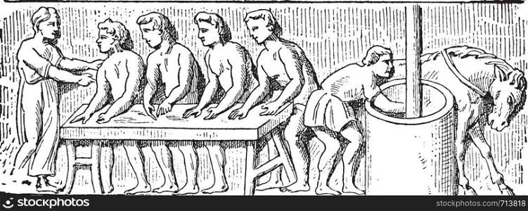 Roman bakers, vintage engraved illustration.