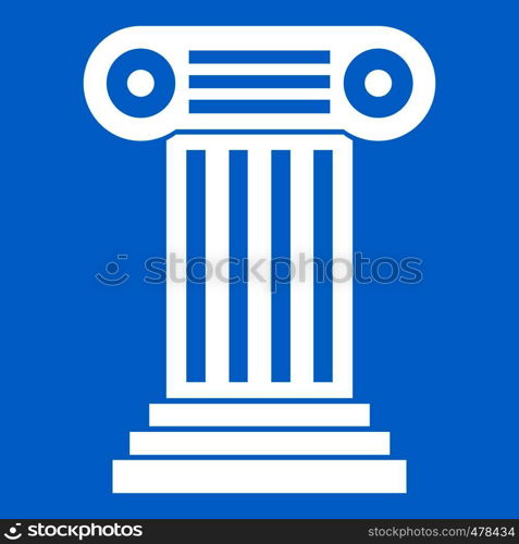 Roman column icon white isolated on blue background vector illustration. Roman column icon white