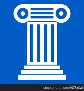 Roman column icon white isolated on blue background vector illustration. Roman column icon white