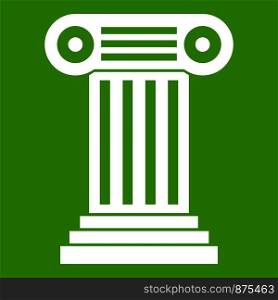 Roman column icon white isolated on green background. Vector illustration. Roman column icon green