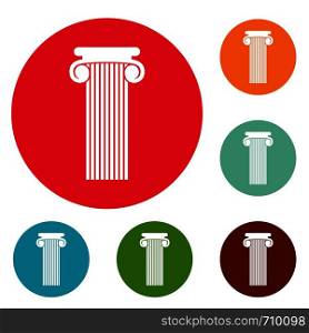 Roman column icons circle set vector isolated on white background. Roman column icons circle set vector