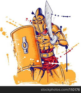 roman gladietor warrior mascot . roman gladietor warrior mascot isolated on white