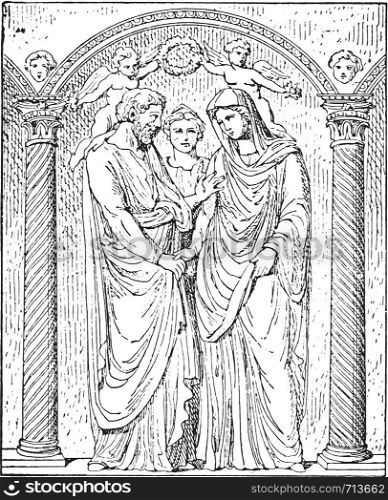 Roman marriage, vintage engraved illustration.