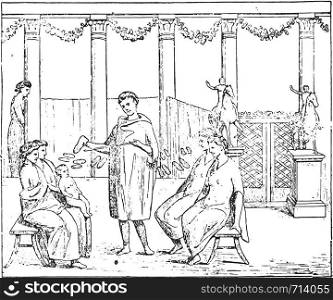 Roman merchants, vintage engraved illustration.