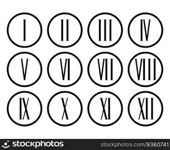 Roman numerals set collection. Roman numeral for clock. Vector illustration. Roman numerals set collection