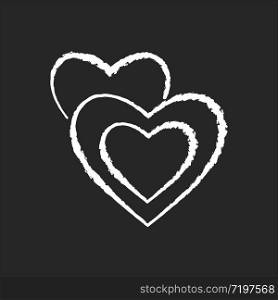 Romance chalk white icon on black background. Romantic movie, love story. Popular cinema genre about relationship. Melodramatic film, chick flick. Hearts isolated vector chalkboard illustration