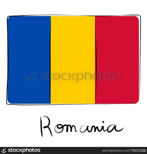 Romania country flag doodle with text isolated on white