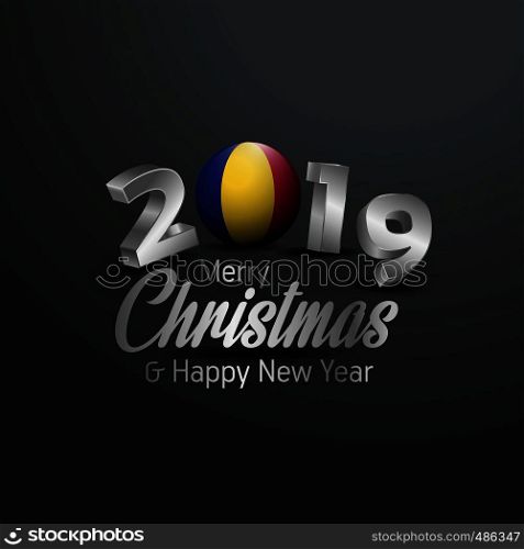 Romania Flag 2019 Merry Christmas Typography. New Year Abstract Celebration background