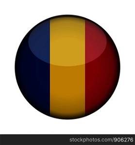 romania Flag in glossy round button of icon. romania emblem isolated on white background. National concept sign. Independence Day. Vector illustration.