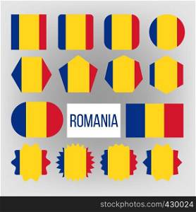 Romania Flag Set Vector. Official Romania Flag Flat Symbol. Shapes. Illustration. Romania Flag Set Vector. Official Romania Flag Flat Symbol. Different Shapes. Illustration