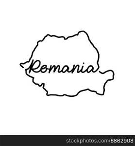 Romania outline map with the handwritten country name. Continuous line drawing of patriotic home sign. A love for a small homeland. T-shirt print idea. Vector illustration.. Romania outline map with the handwritten country name. Continuous line drawing of patriotic home sign