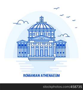 ROMANIAN ATHENAEUM Blue Landmark. Creative background and Poster Template