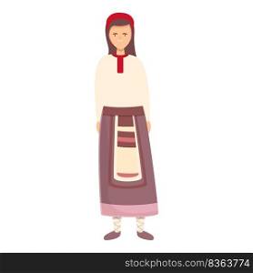 Romanian woman in national clothes icon cartoon vector. Romania map. Travel day. Romanian woman in national clothes icon cartoon vector. Romania map