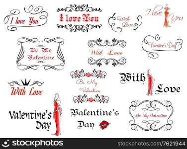 Romantic and Valentine&rsquo;s Day headers set for design and ornate