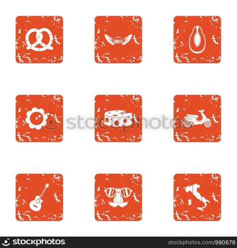 Romantic area icons set. Grunge set of 9 romantic area vector icons for web isolated on white background. Romantic area icons set, grunge style