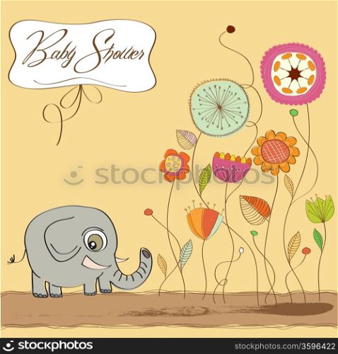 romantic baby announcement card with elephant, vector format