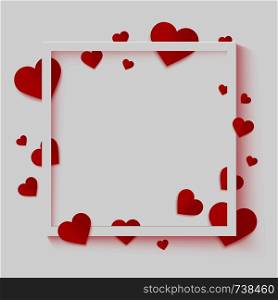 Romantic background, frame with red hearts, Valentine, Women's Day banner template, vector illustration