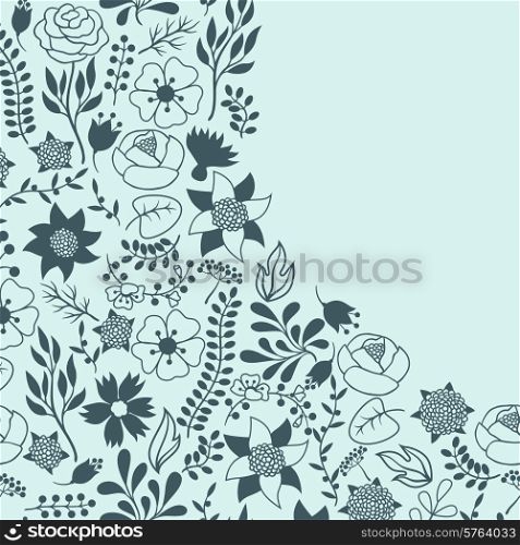 Romantic background of various flowers in retro style.