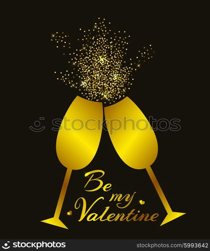 Romantic background with golden champagne glasses for Valentine&rsquo;s day