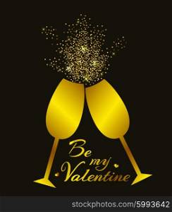Romantic background with golden champagne glasses for Valentine&rsquo;s day