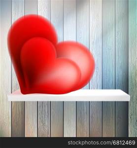 Romantic background with hearts on wood shelf. EPS 10. Romantic background with hearts on wood shelf.