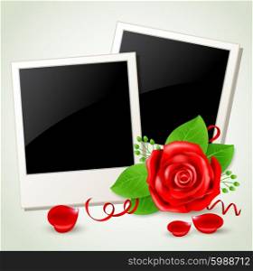 Romantic background with photo and red rose