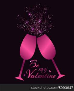 Romantic background with pink champagne glasses for Valentine&rsquo;s day