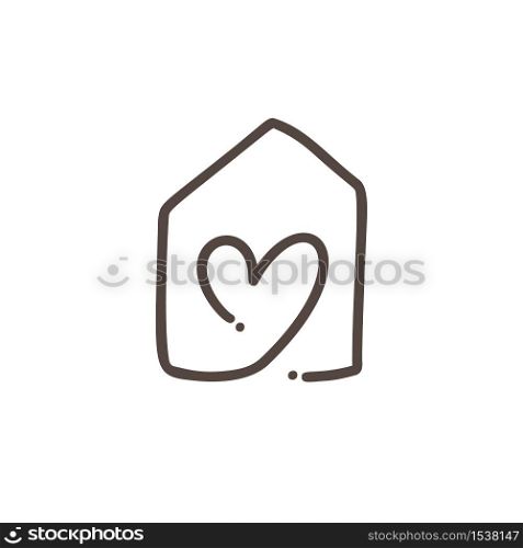 Romantic calligraphy monoline vector Heart in home love sign. Hand drawn icon of valentine day. Concepn symbol for t-shirt, greeting card, poster wedding. Design flat element illustration.. Romantic calligraphy monoline vector Heart in home love sign. Hand drawn icon of valentine day. Concepn symbol for t-shirt, greeting card, poster wedding. Design flat element illustration