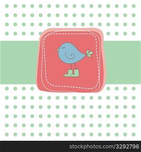 Romantic card with bird on red. Vector illustration