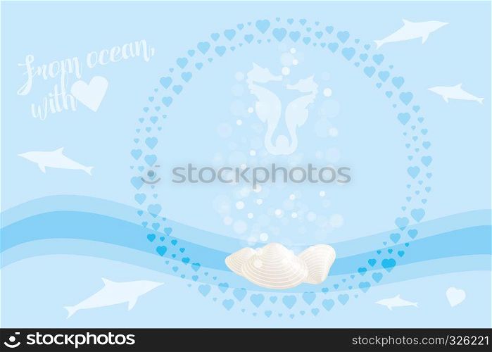 Romantic card with part of ocean populatio