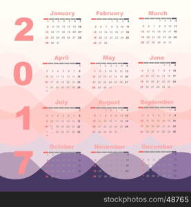 Romantic color 2017 calendar template, stock vector