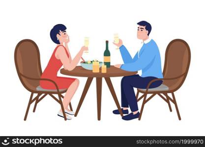 Romantic couple celebrating semi flat color vector characters. Sitting figures. Full body people on white. Dinner isolated modern cartoon style illustration for graphic design and animation. Romantic couple celebrating semi flat color vector characters
