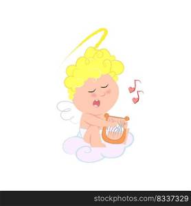 Romantic Cupid playing harp and singing love song. Love concept. Vector illustration can be used for topics like party invitation, Valentines day, concert