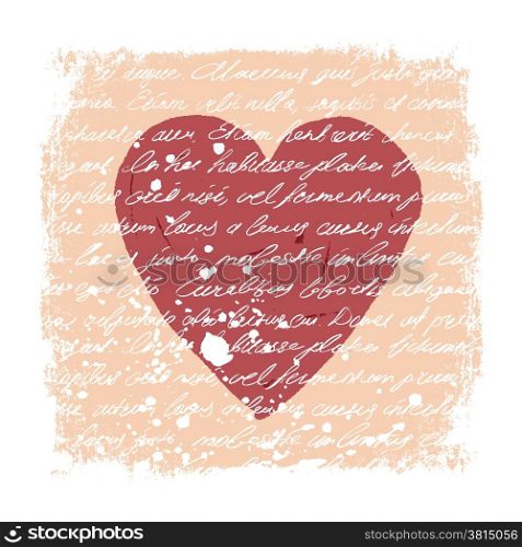 Romantic Design Template. Handwritten texture, heart shape, grunge frame and stains. Vector