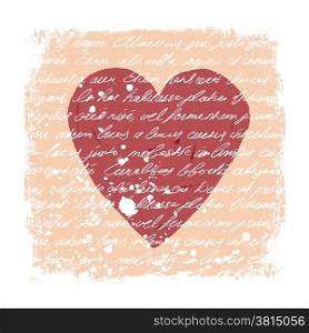 Romantic Design Template. Handwritten texture, heart shape, grunge frame and stains. Vector