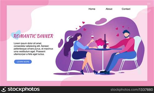 Romantic Dinner at Restaurant, Man and Woman Cheers Vector Illustration. Anniversary, Birthday, Engagement, Marriage, Family Holiday, Valentines Day Celebration. Wife Husband Boyfriend Girlfriend. Romantic Dinner at Restaurant Man Woman Cheers