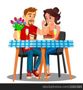 Romantic Dinner For A Young Married Couple At Home Vector. Illustration. Romantic Dinner For A Young Married Couple At Home Vector. Isolated Illustration